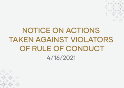 Notice On Actions Taken Against Violators Of Rule Of Conduct041621