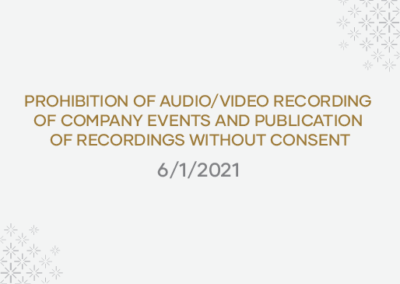 Prohibition Of Audio/video Recording Of Company Events And Publication Of Recordings Without Consent