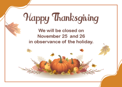 2021 Thanksgiving Holiday Closure Notice