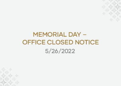 2022 Memorial Day Closure Notice