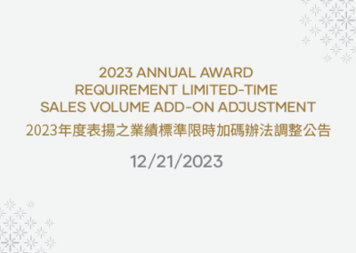 2023 Annual Award Requirement Limited-time Sales Volume Add-on Adjustment